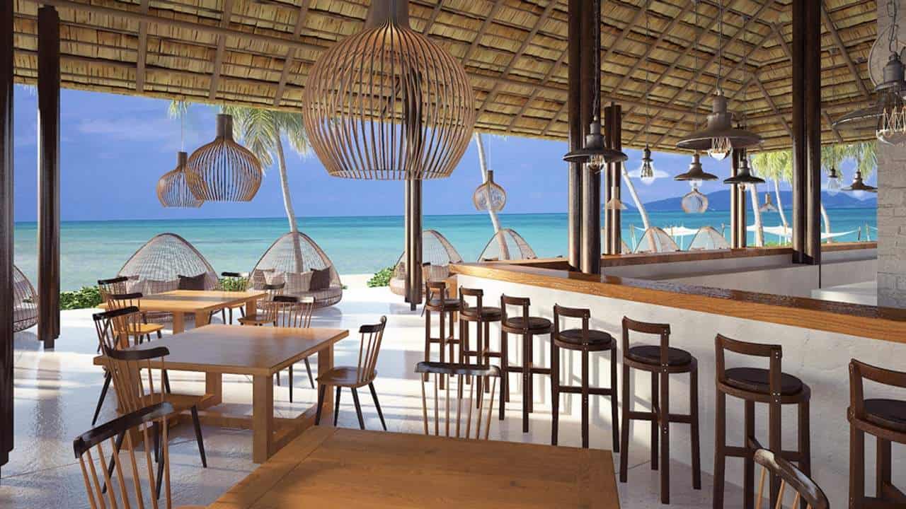 Covered bar overlooking the ocean at the Royal Sands Koh Rong