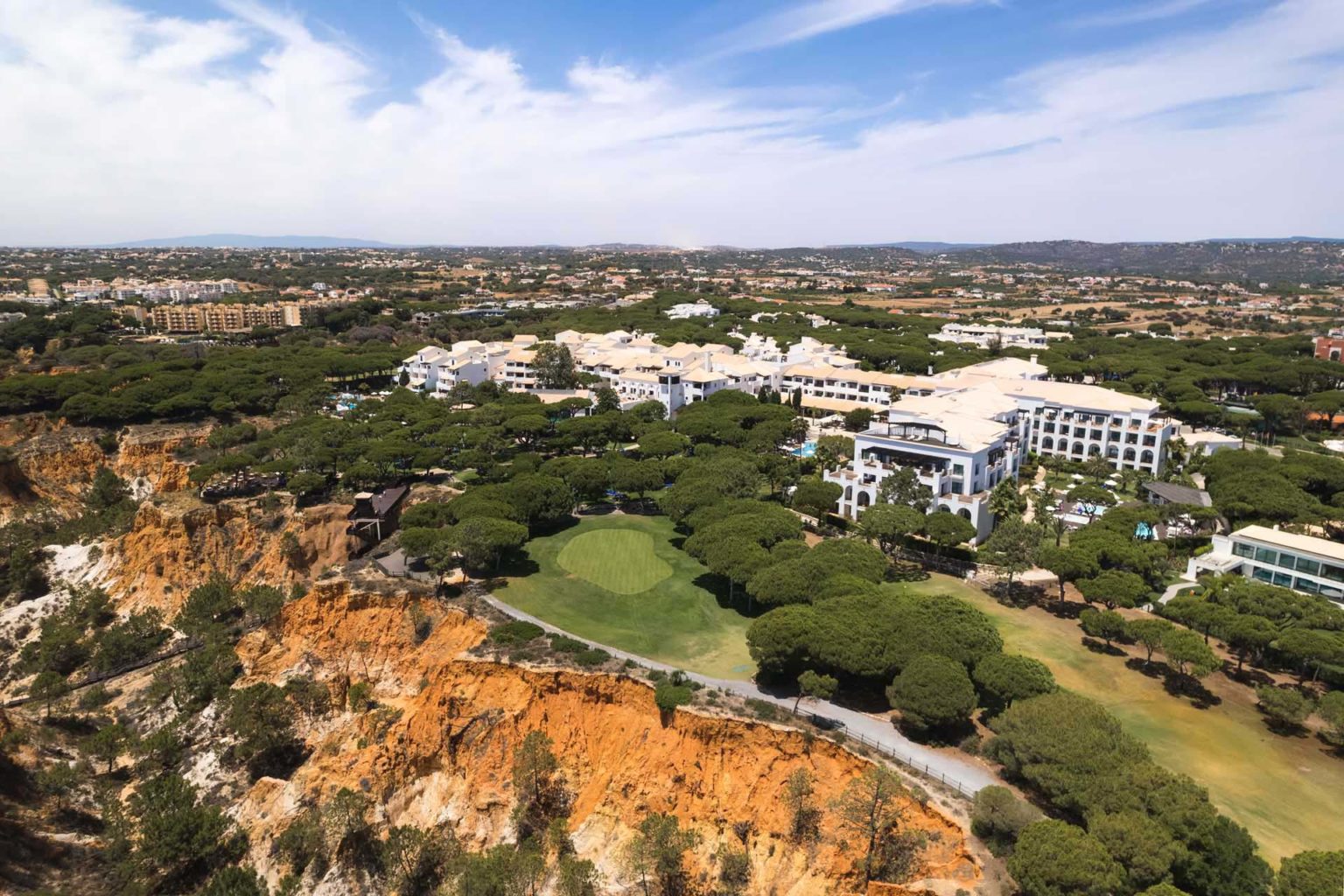 Aerial view of the Pine Cliffs Resort in Albufeira, Portugal