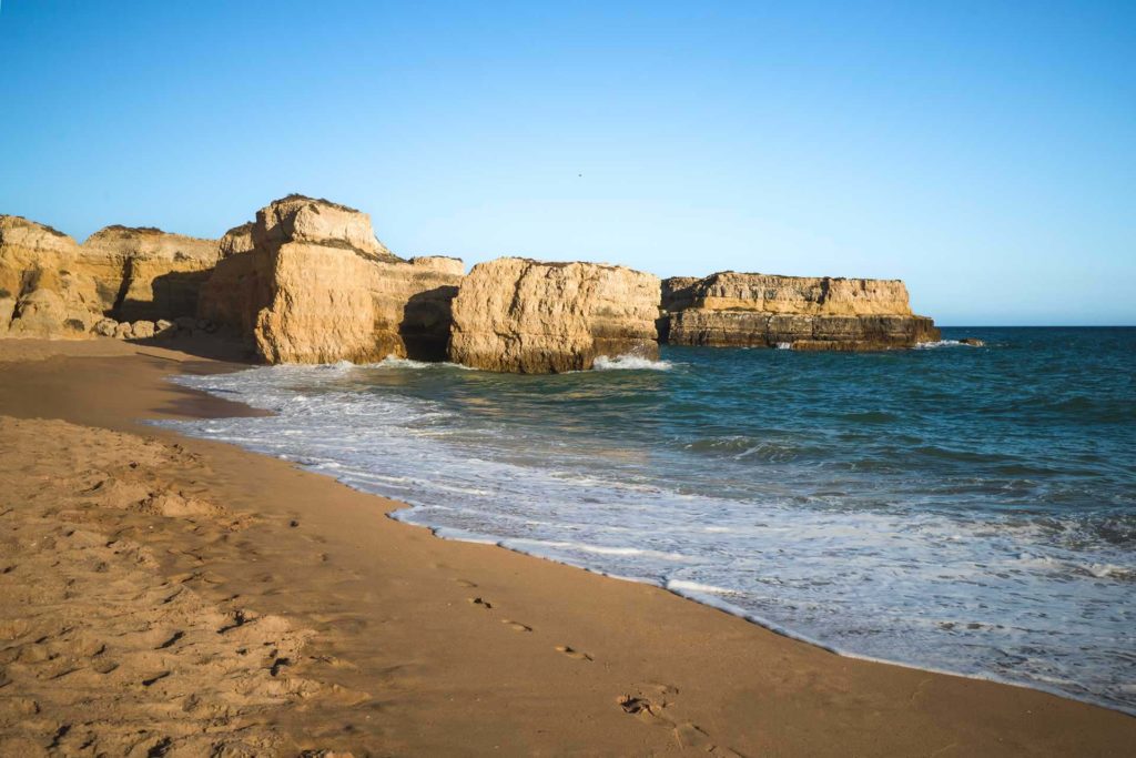 Seaside cliffs of Praia do Castelo in Albufeira, Portugal