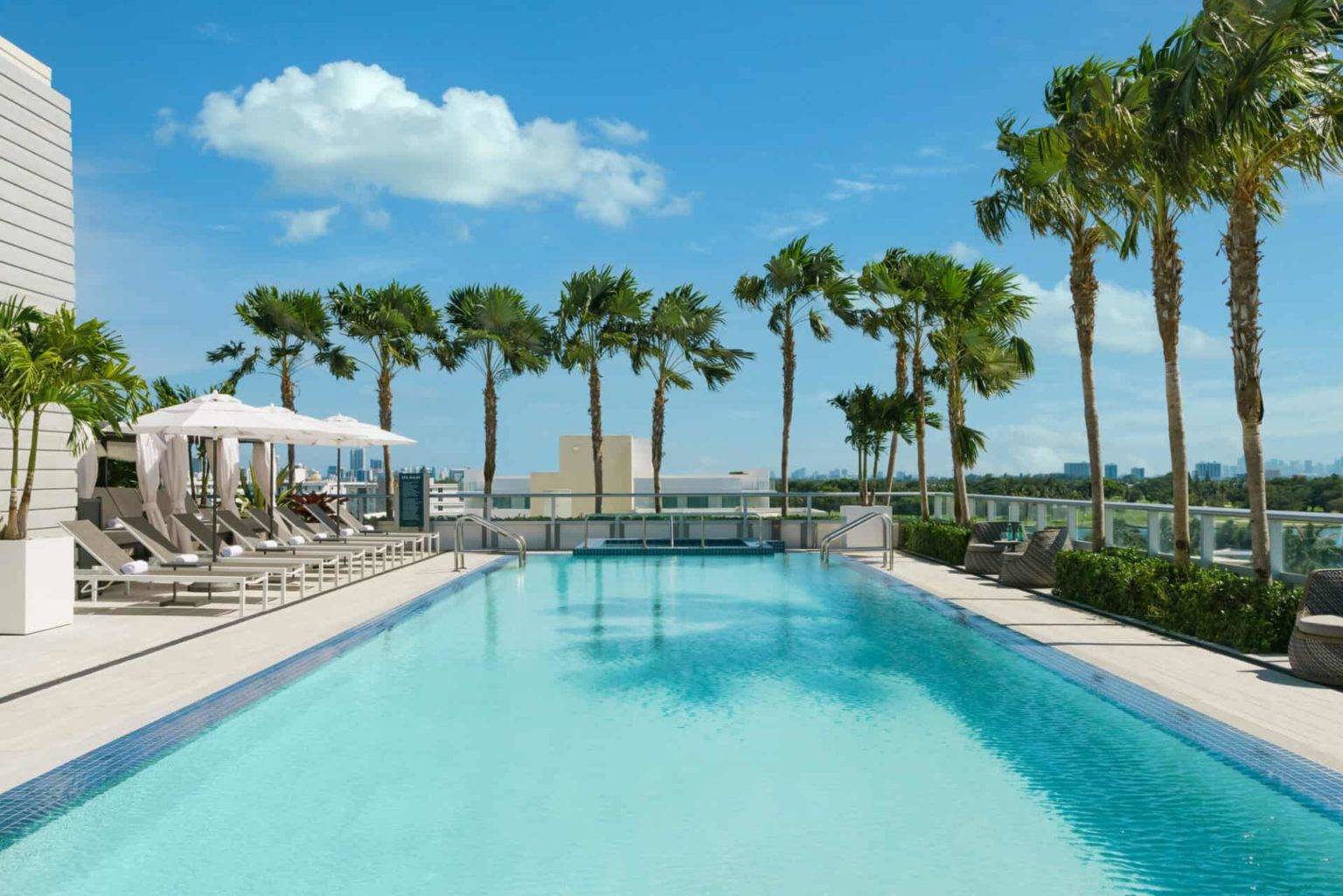 The Altair Hotel pool overlooking the Miami skyline