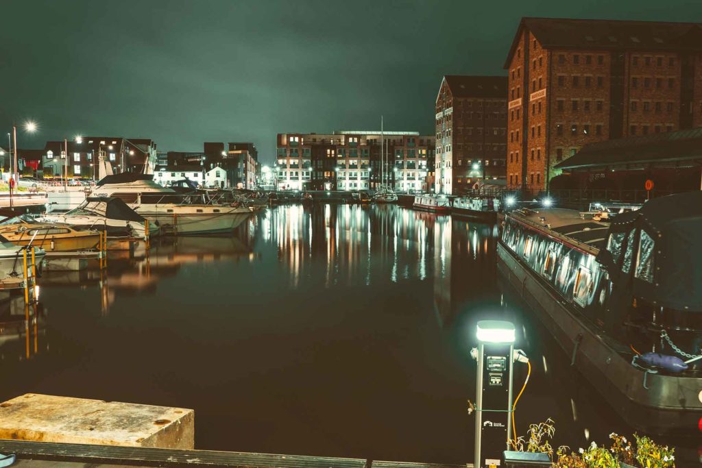 Gloucester Docks at night time