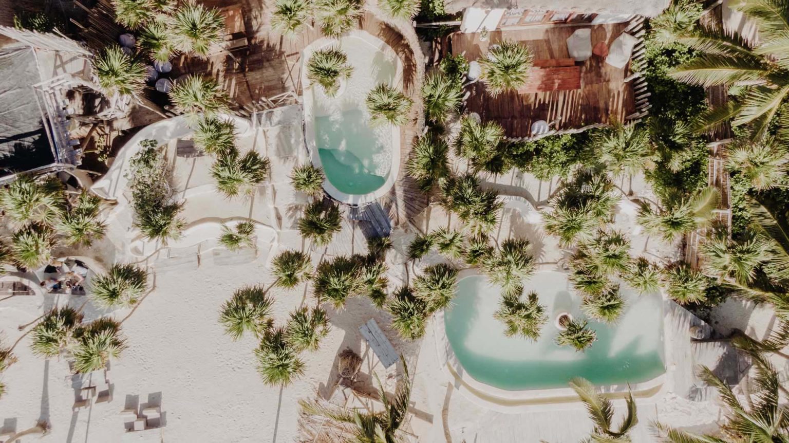 Overhead view of pools at the Papaya Playa Project