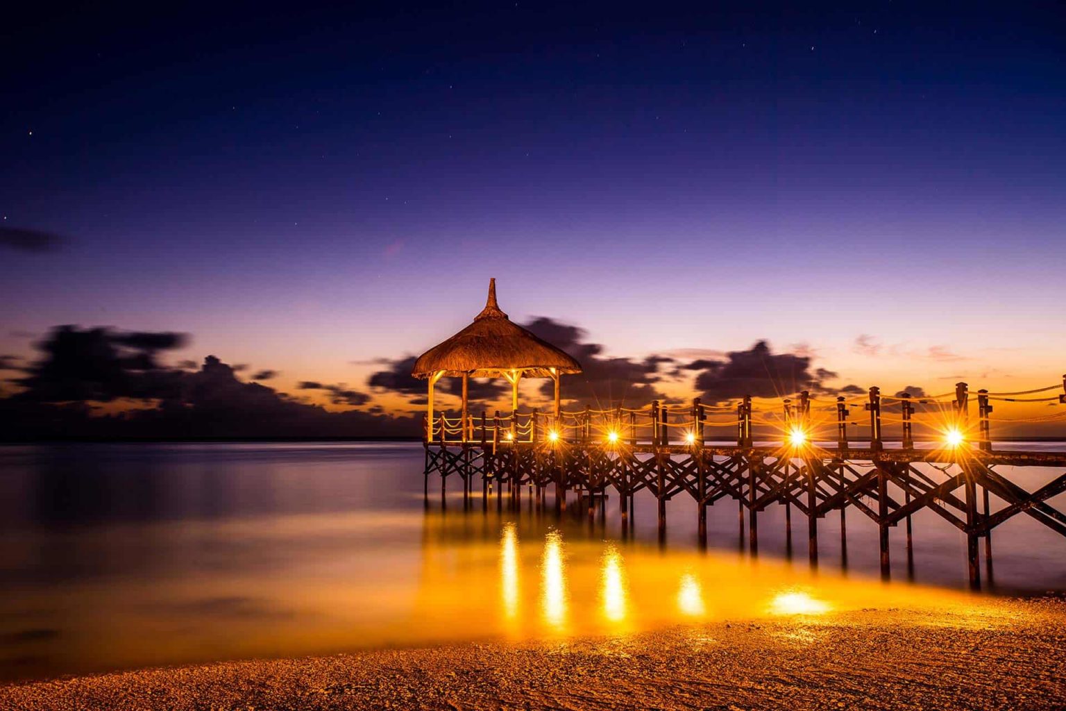 Shanti Maurice Resort jetty pier at night