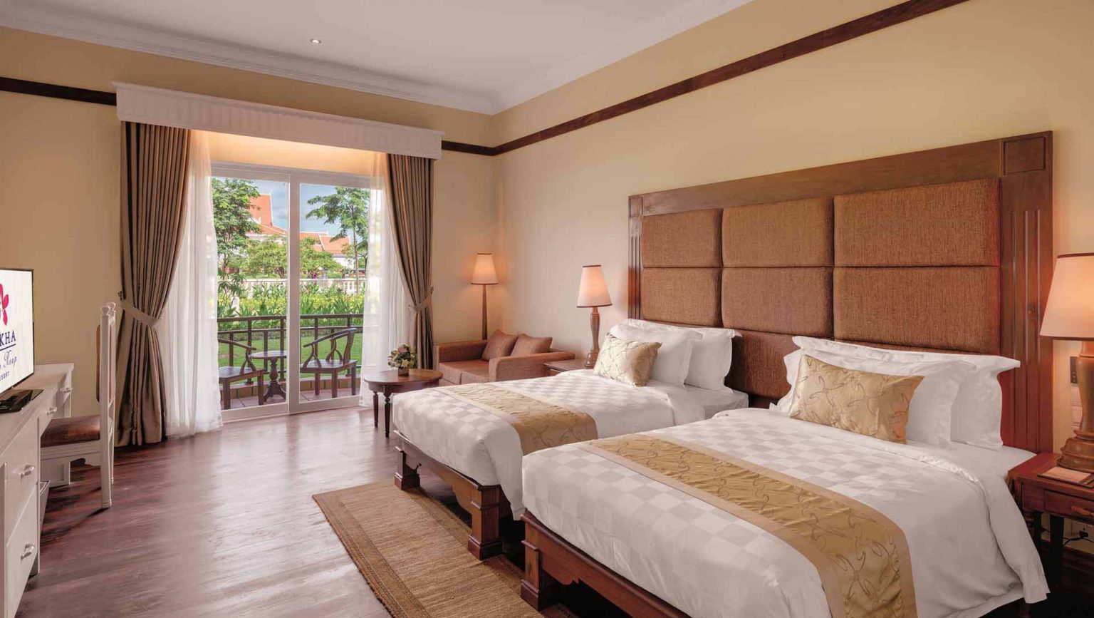 Deluxe twin bed room with garden view at the Sokha Siem Reap Resort