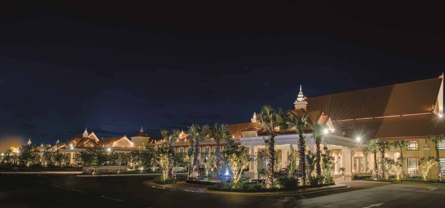 Exterior of the main entrance of the Sokha Siem Reap Resort at night