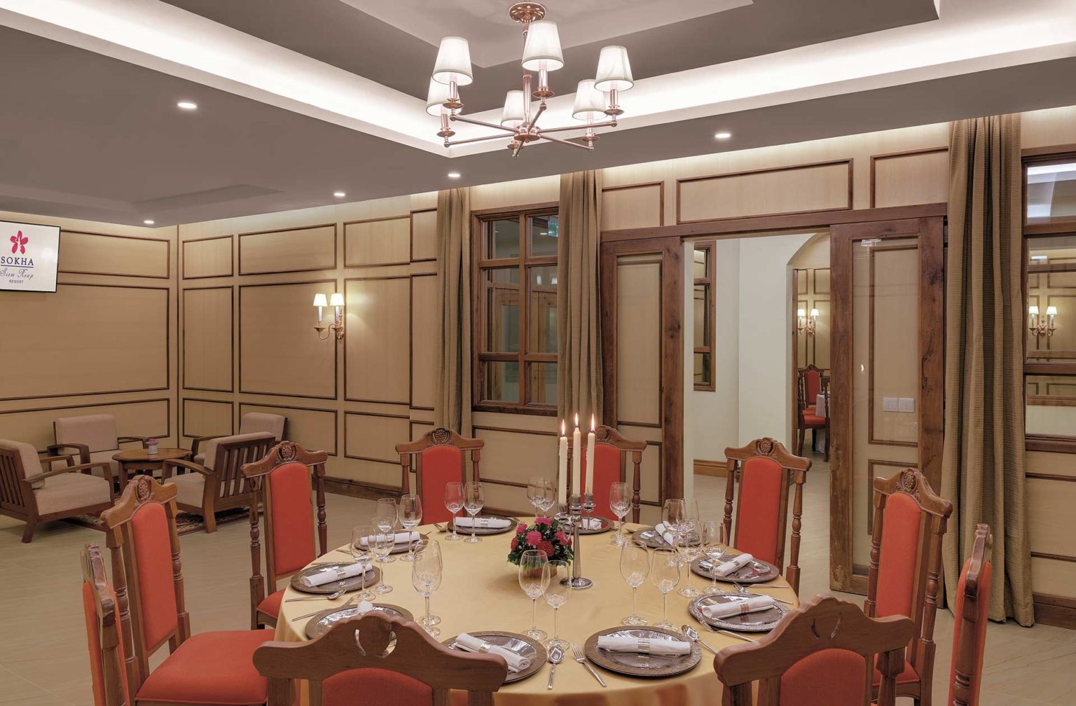 Lemongrass Restaurant large dining table with place settings | Sokha Siem Reap Resort
