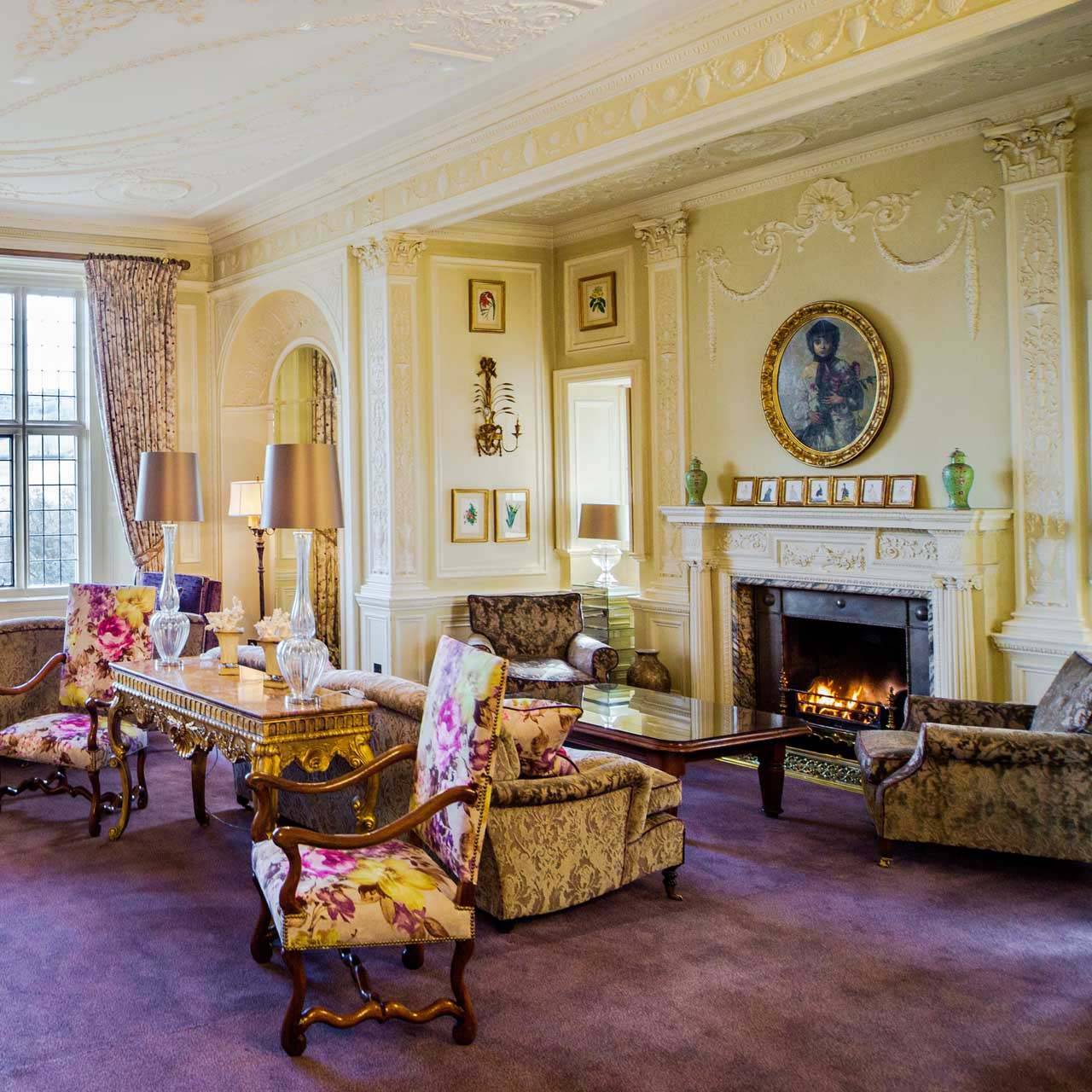 Formal sitting area with traditional furnishings at Bovey Castle