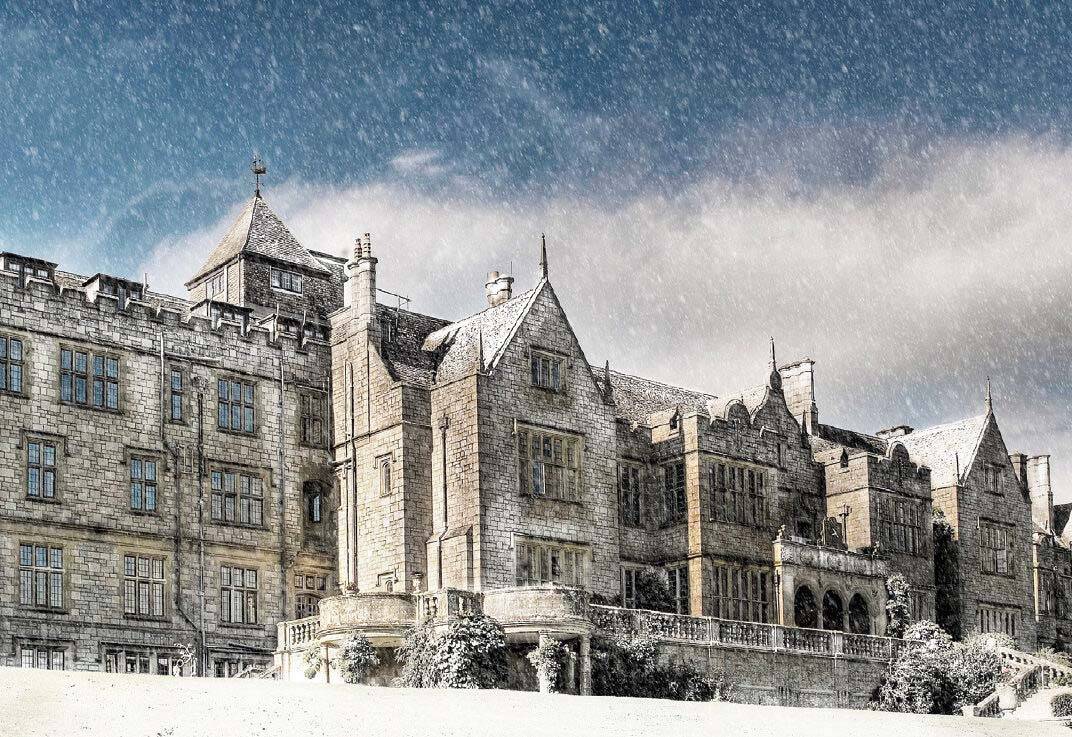 Bovey Castle covered in snow during winter