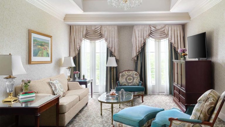 Chateau King Suite - European inspired room with sofa and chairs | Nemacolin