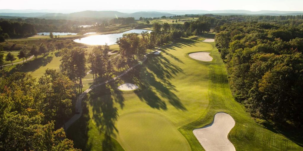 Aerial view of Mystic Rock golf course at Nemacolin