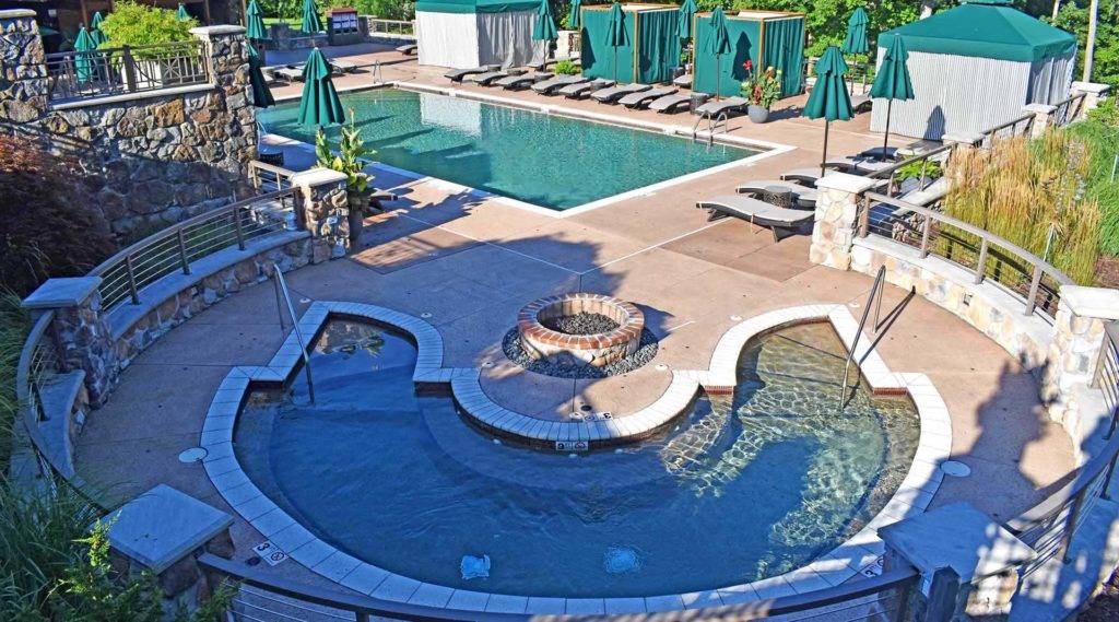 Aerial view of outdoor pool deck at the Nemacolin spa