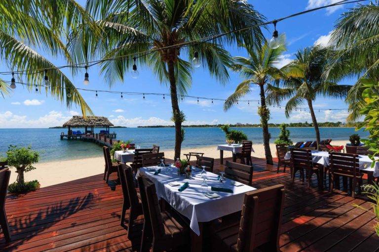 Patio beach side dining at Chabil Mar Villas