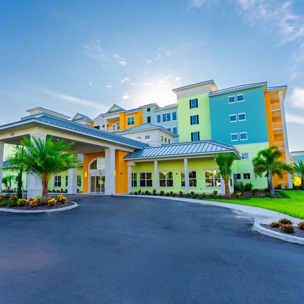 Embassy Suites by Hilton Orlando Sunset Walk front entrance and valet