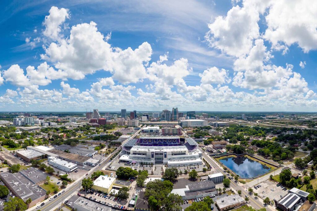Aerial view of INTER&Co Stadium in downtown Orlando