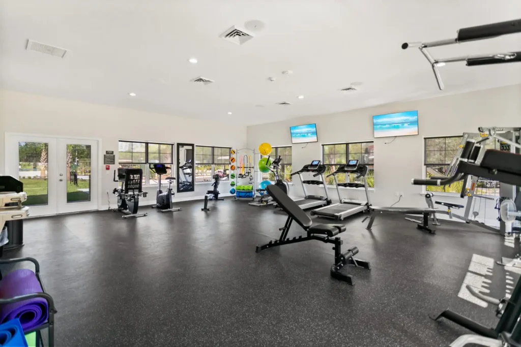 Island Oaks fitness center with workout equipment