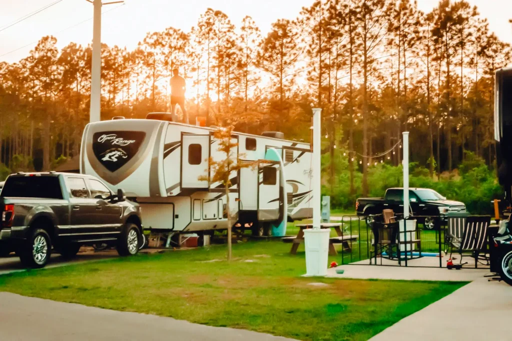 RV parked on a site at Island Oaks